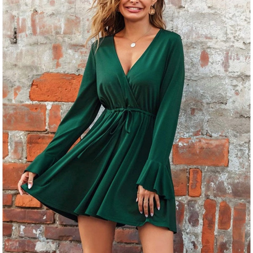 Long sleeve wrap mini dress